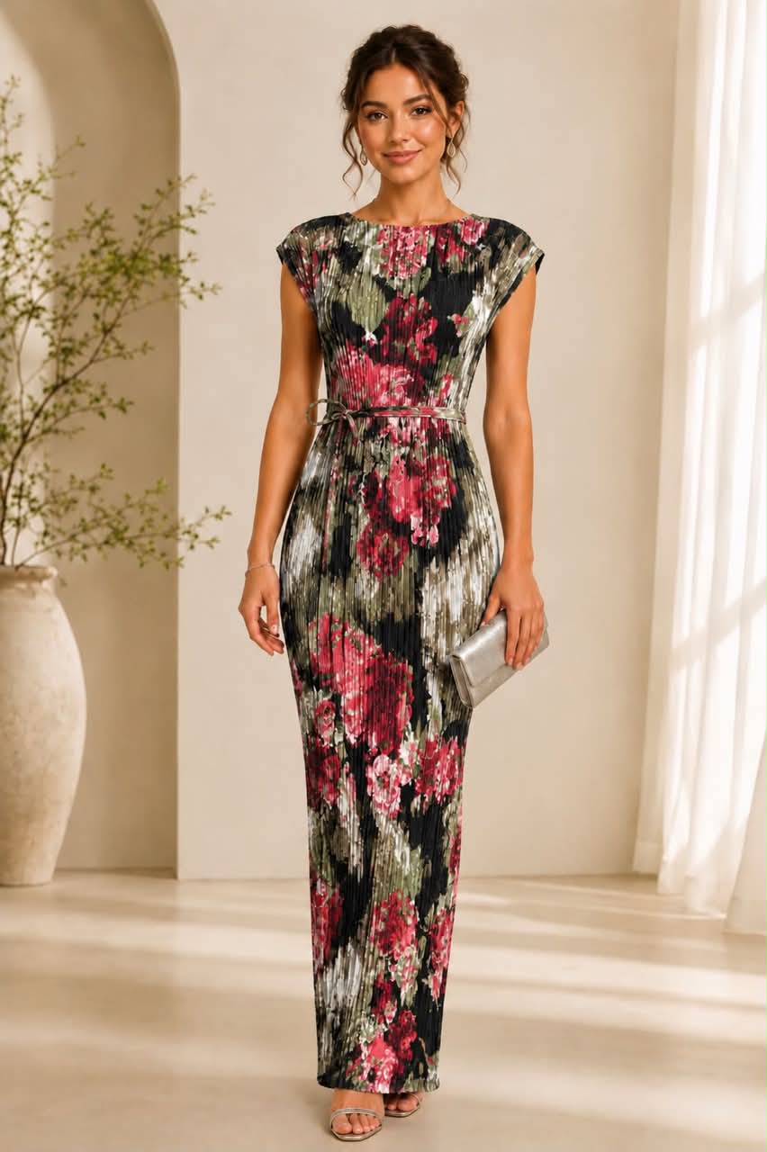 Midnight Rose Pleated Maxi Dress