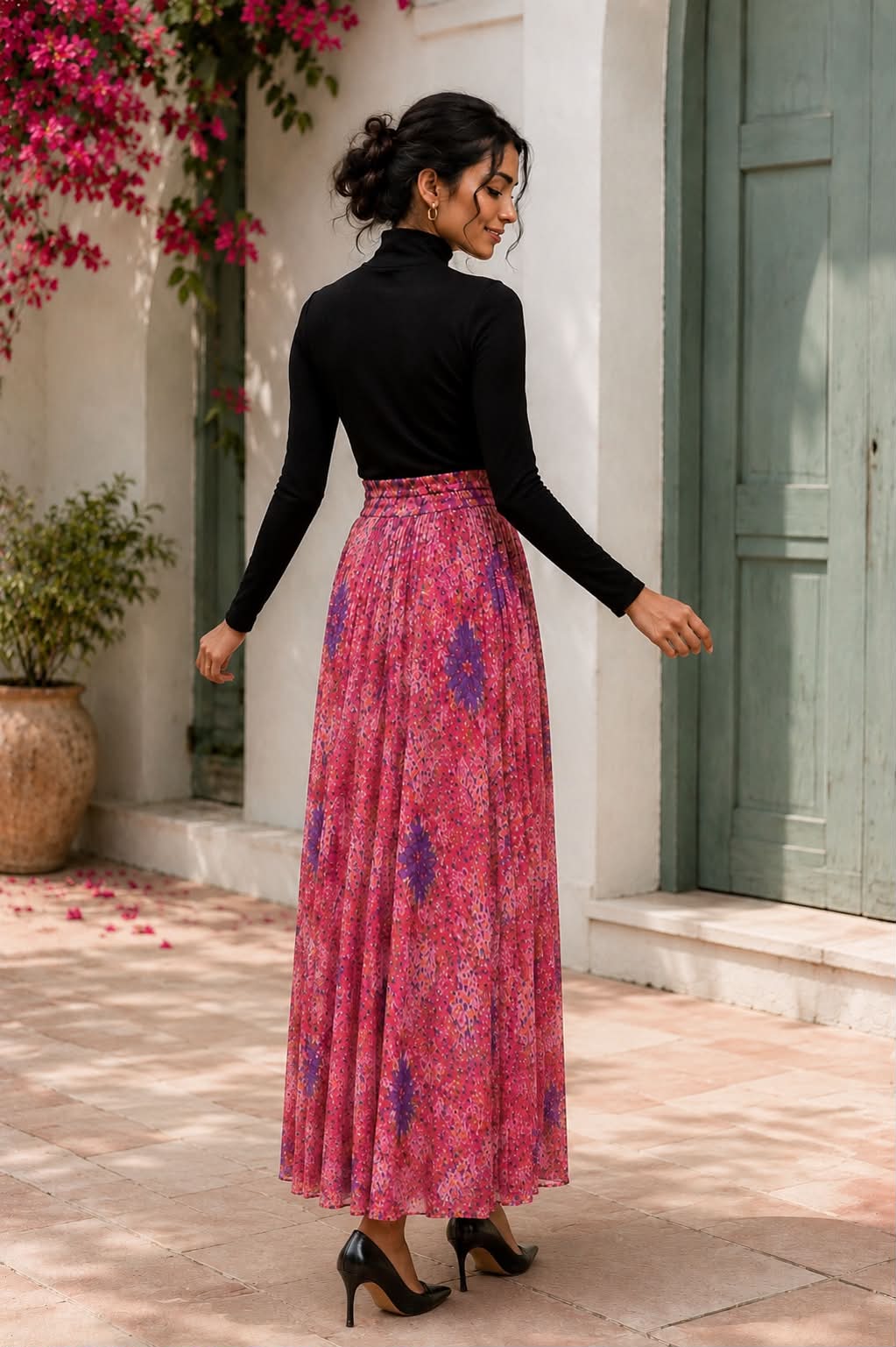 Rosé Petal Printed Maxi Skirt