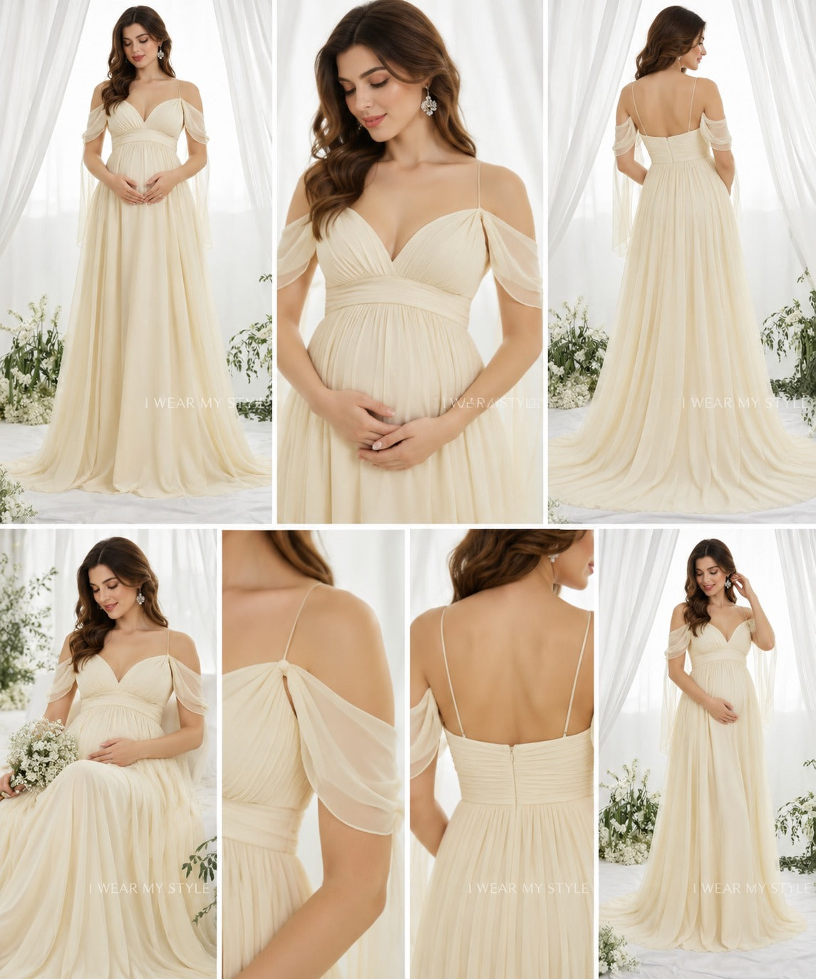 Light Yellow Plunge Neck Cold Shoulder Maternity Dress