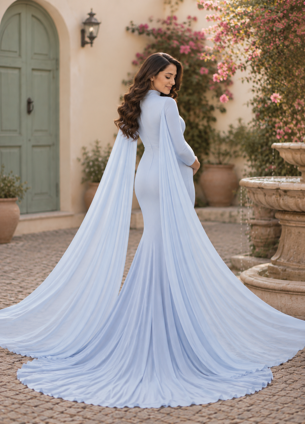 Icy Blue Cape Maternity Gown
