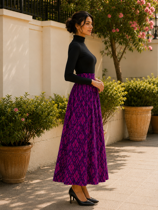 Royal Fuchsia Ikat Maxi Skirt