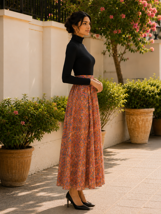 Autumn Mosaic Gathered Maxi Skirt
