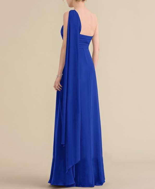 Blue A-Line One-Shoulder Floor-Length Maxi Dress