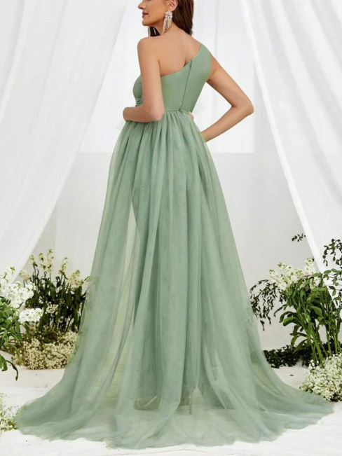 Mint Green All Occasion Wear Lycra and Net Gown