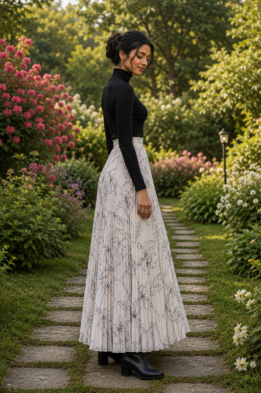 Whisper Bloom Pleated Maxi Skirt