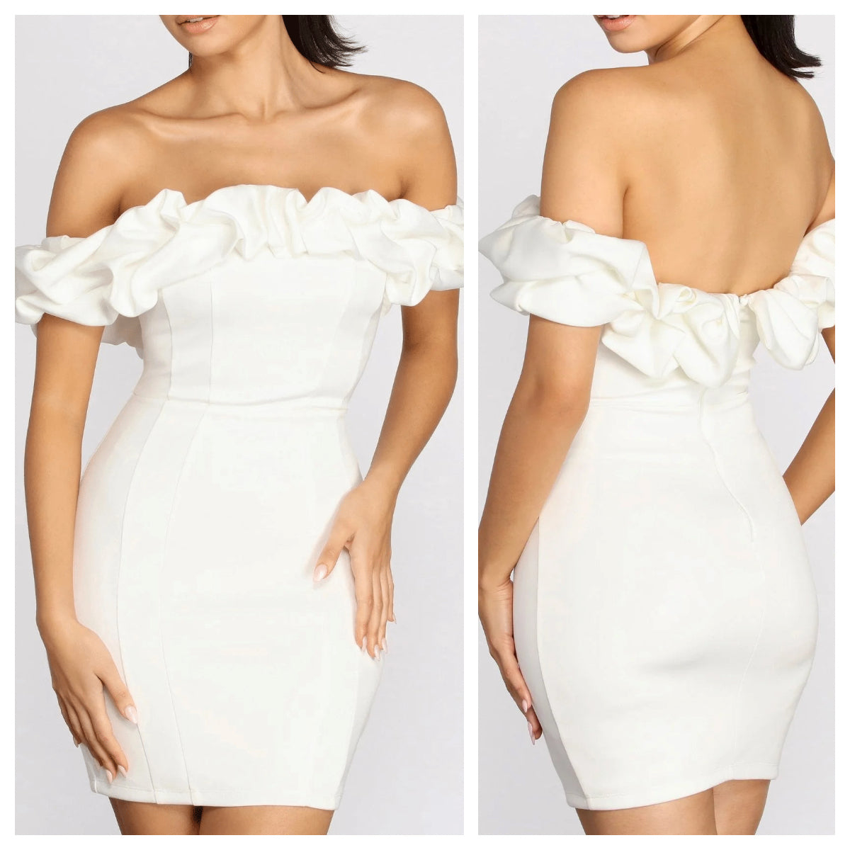 Off shoulder Scuba White Ruffled Dress