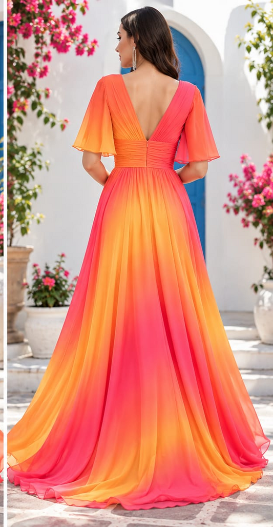 Fiery Ombre Cross Drape All Occasion Maxi Dress