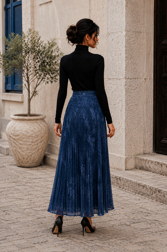 Midnight Blue Pleated Maxi Skirt