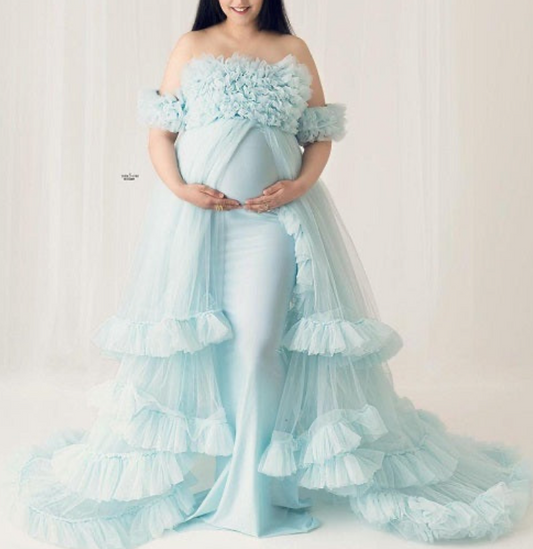 Sky Blue Triple Layered Net Photoshoot Maternity