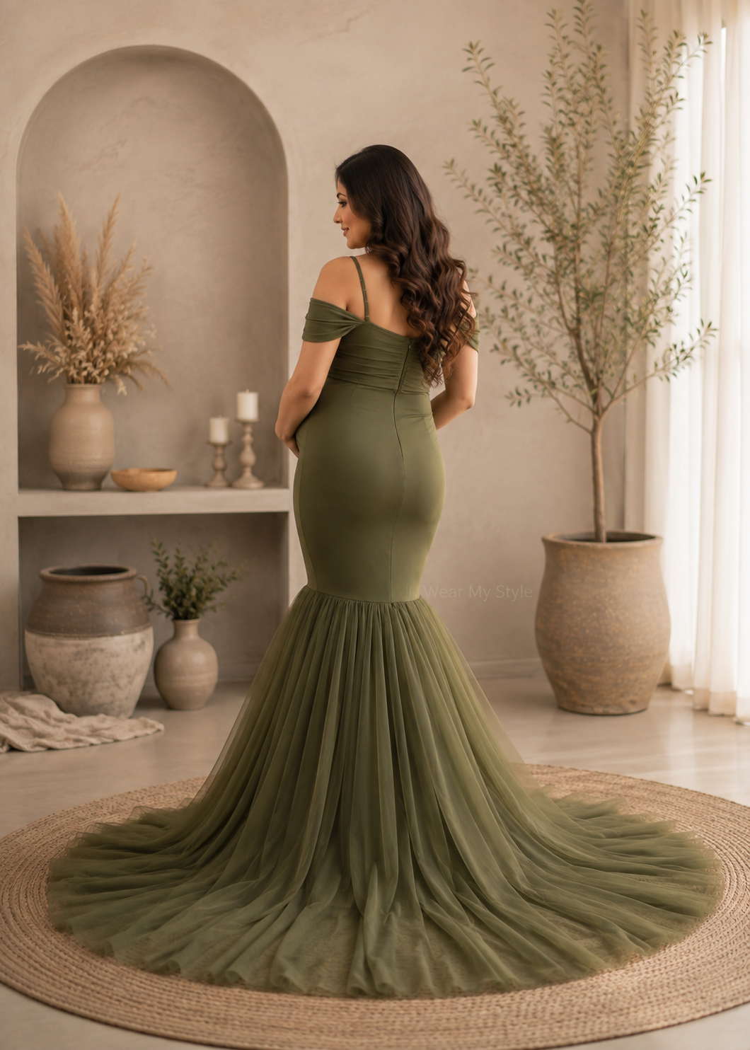 Olive Green Draped Mermaid Maternity Gown