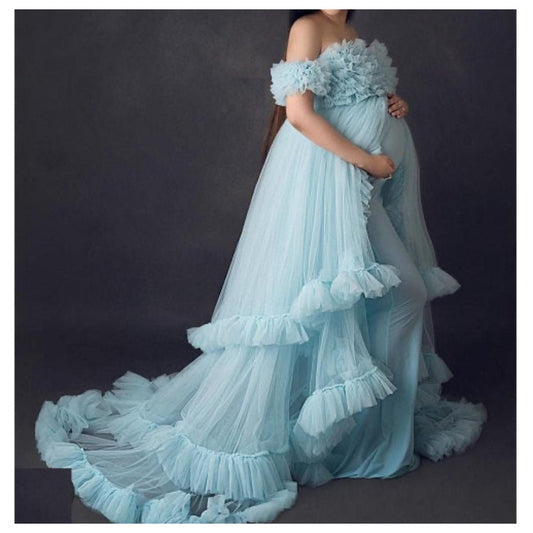 Sky Blue Triple Layered Net Photoshoot Maternity