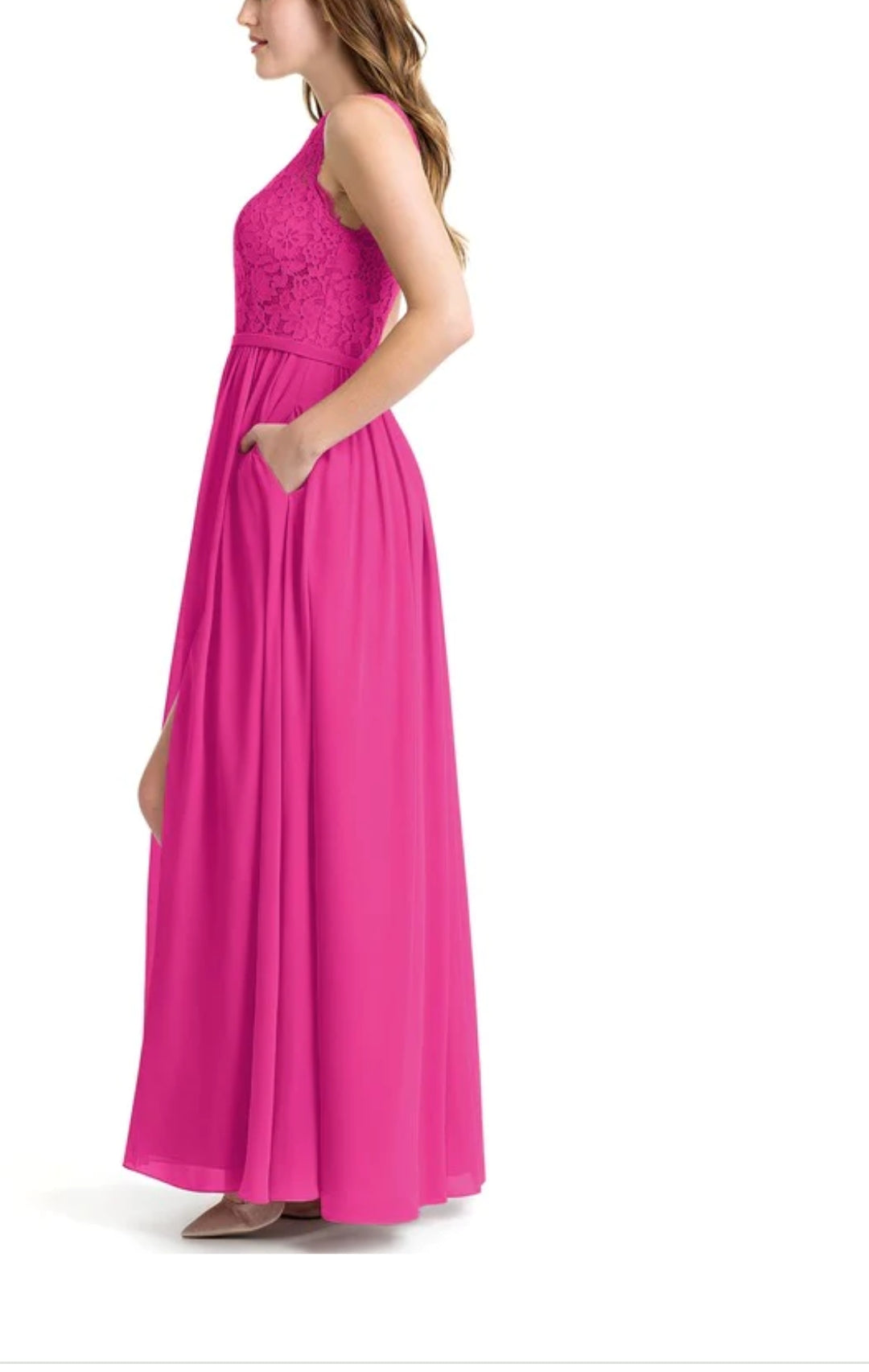 Hot Pink Lace One Shoulder Maxi Dress