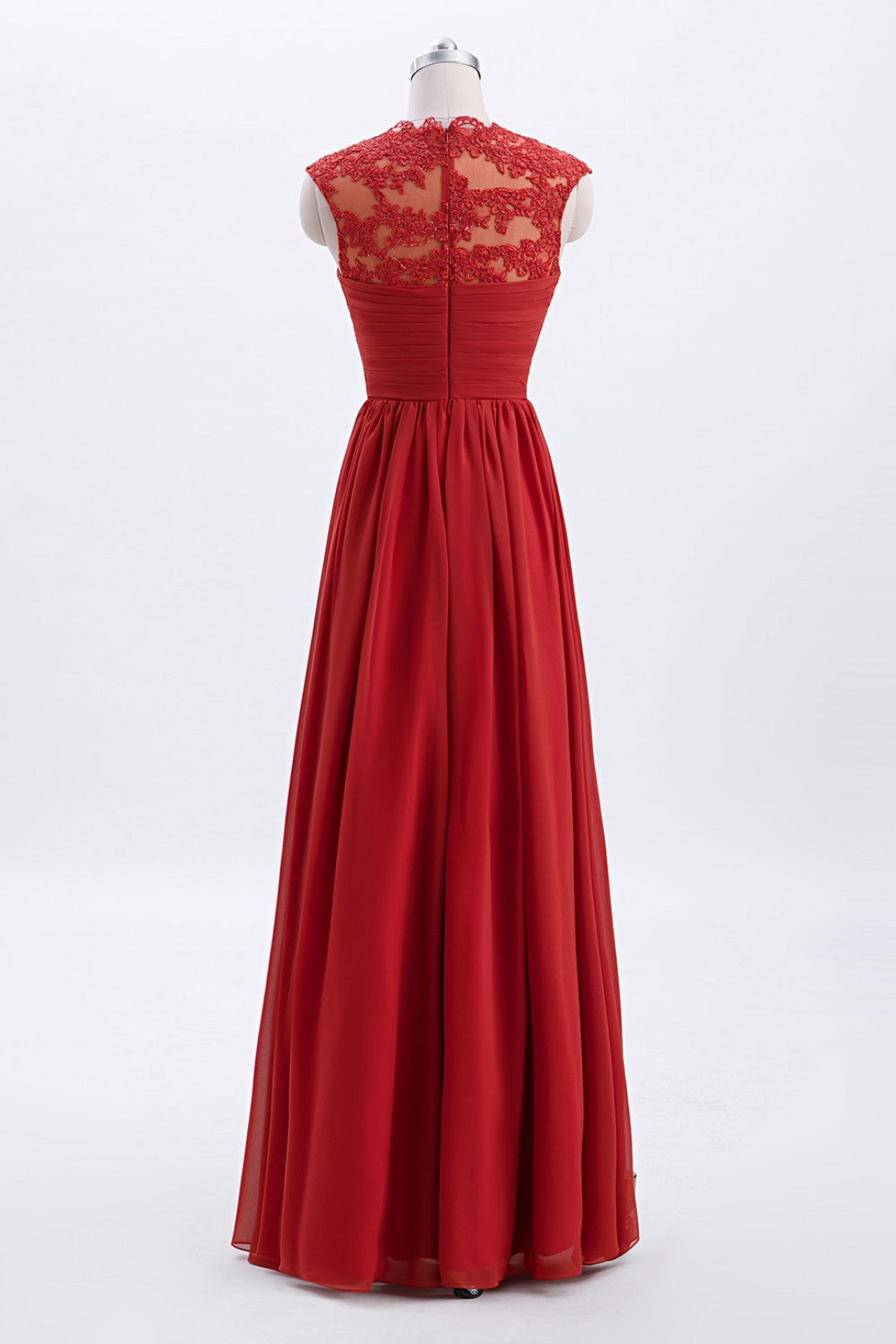 Rust Modest Cap Sleeves Chiffon Long Bridesmaid Dress with Lace Back