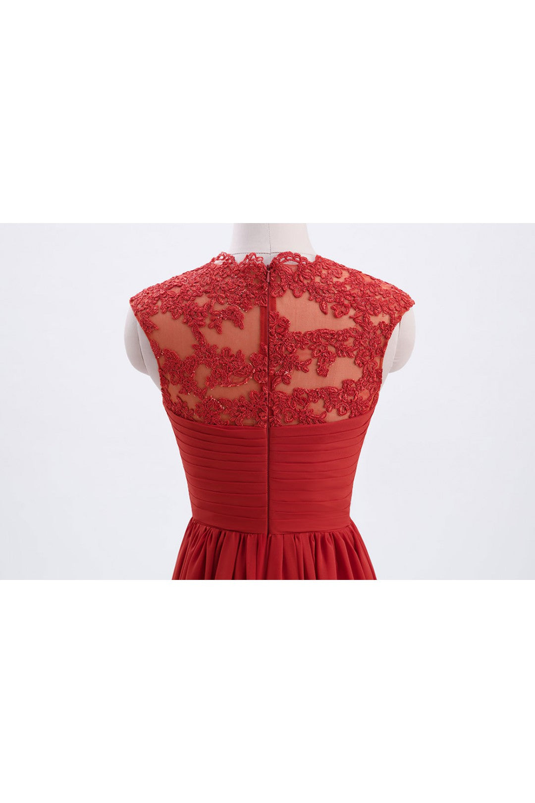 Rust Modest Cap Sleeves Chiffon Long Bridesmaid Dress with Lace Back