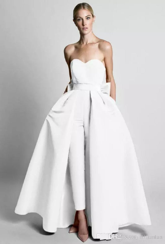 Scuba One piece Jumpsuit White with bow at the Back