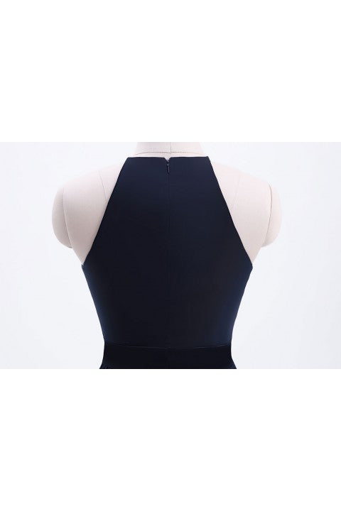 High Neck Halter Pleated Bodice Chiffon Bridesmaid Dress Long