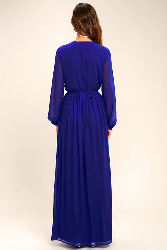 Wondrous Water Lilies Royal Blue Maxi Dress