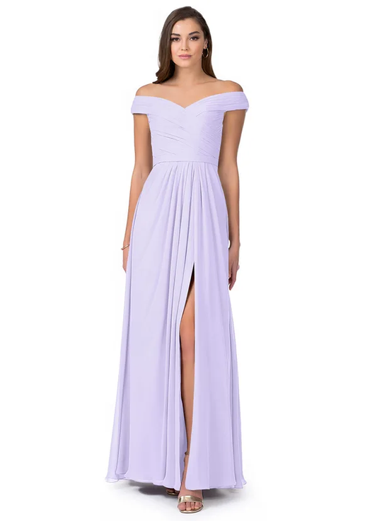 Lilac Off Shoulder Maxi and Evening Dress with slit