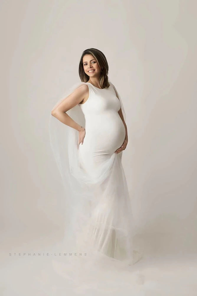 White Cape Back Lycra Trail Maternity Dress