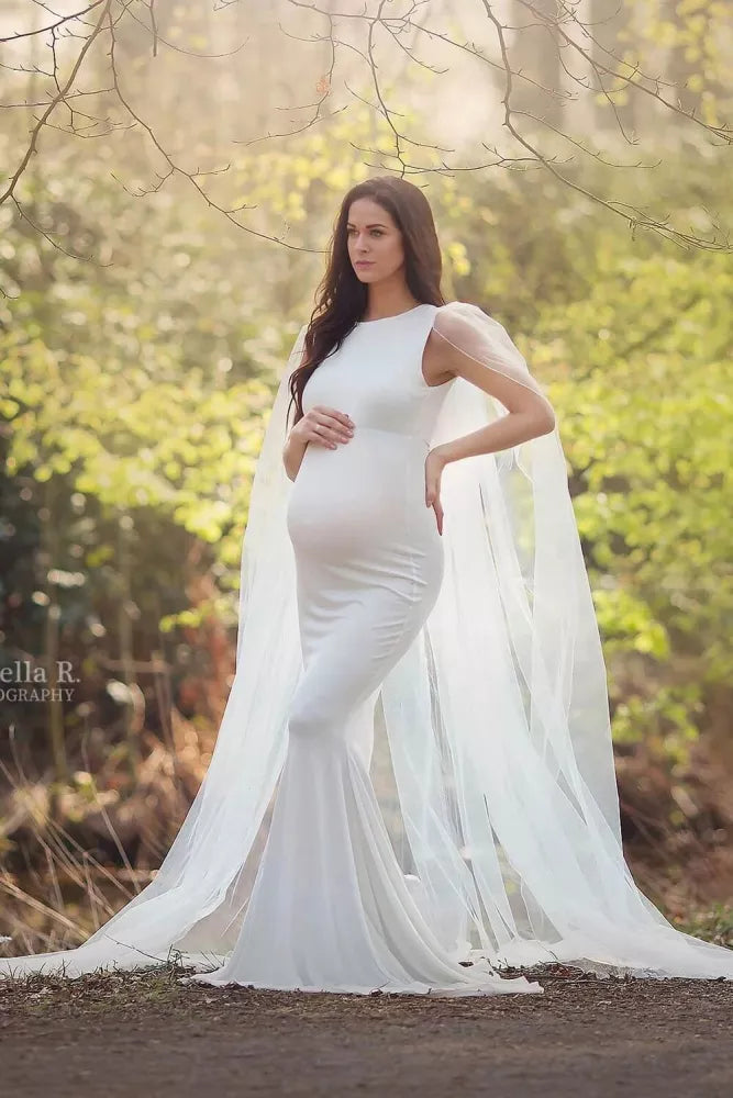 White Cape Back Lycra Trail Maternity Dress