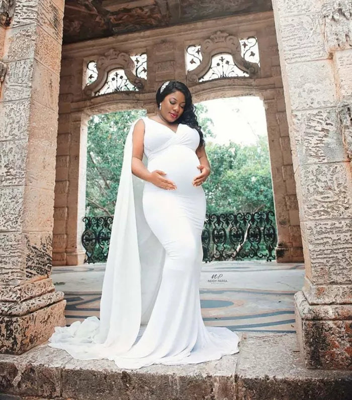 White Cape Back Lycra Trail Maternity Dress