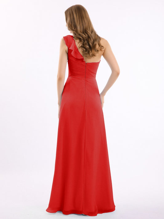 Red One Shoulder Drape Maxi Dress with slit