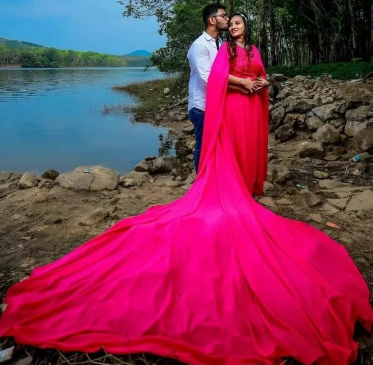 Hot Pink Wing Sleeves Mega Trail Gown