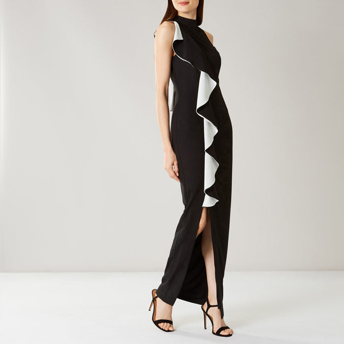 Black and White Ruffle Frill Maxi Dress