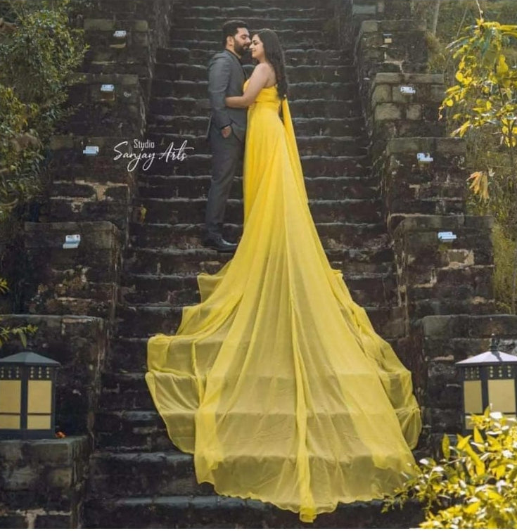 Yellow Prewedding Mega Trail Gown - Main Image