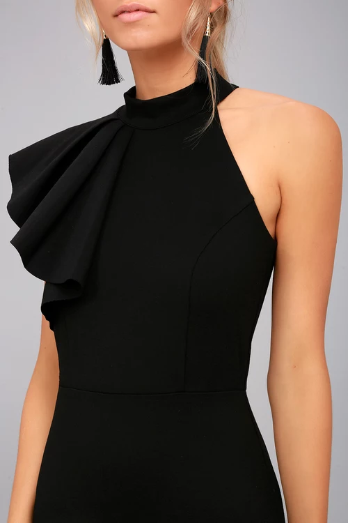 Margaux Black One-Shoulder Maxi Dress