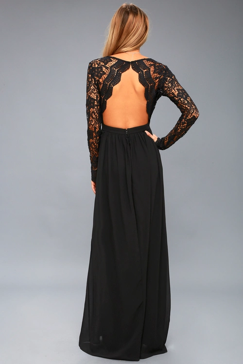Awaken My Love Black Long Sleeve Lace Maxi Dress