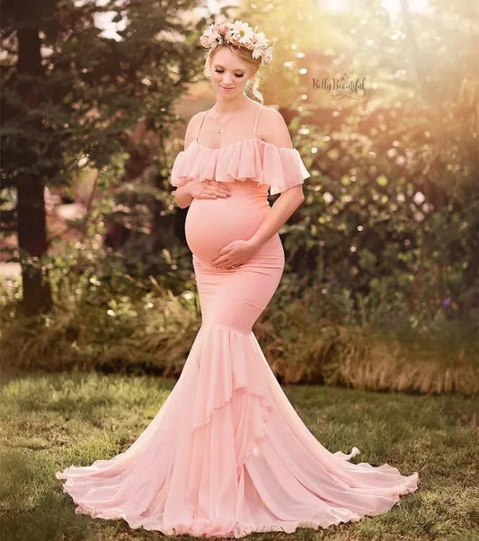 Peach Pink Photoshoot Mermaid Maternity Dress