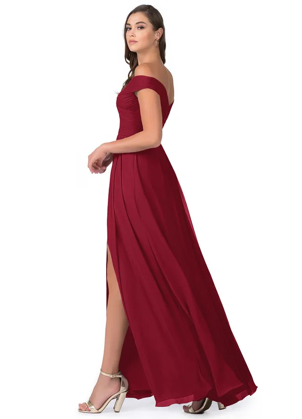 Maroon off shoulder Maxi Dress with slit