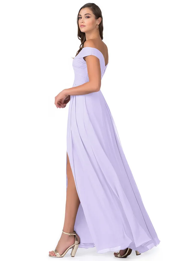 Lilac Off Shoulder Maxi and Evening Dress with slit