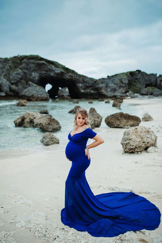 Maternity Sexy Pure Color V Neck Dress