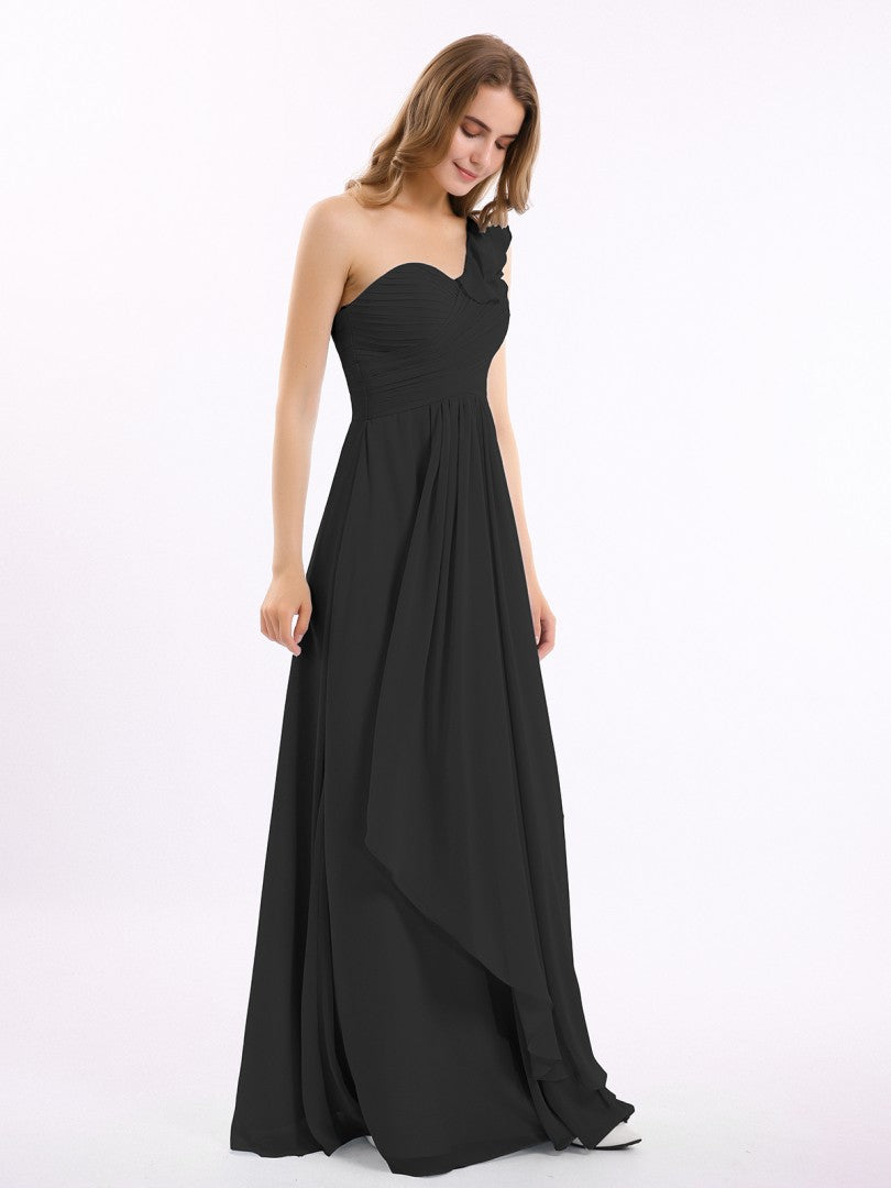 Enigma Black One Shoulder Drape Maxi Dress