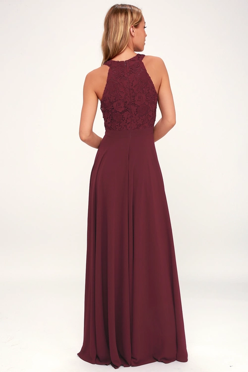 Picture Perfect Burgundy Lace Maxi Dress