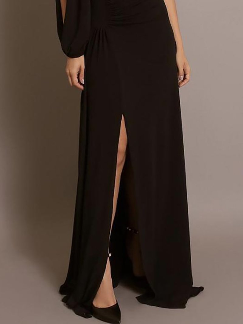 Black One Shoulder Slit Maxi Dress