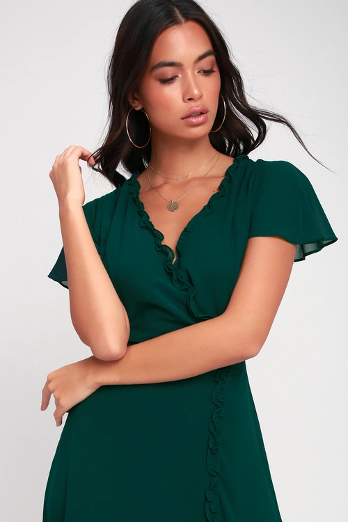 Pour the Champagne Emerald Green Ruffled Backless Maxi Dress