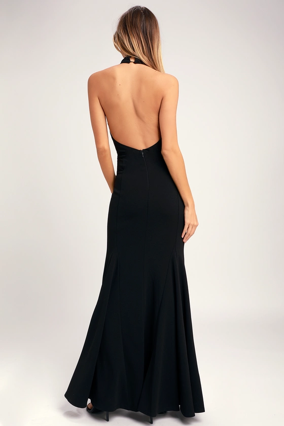 Slice of Joy Black Halter Maxi Dress