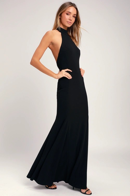 Slice of Joy Black Halter Maxi Dress