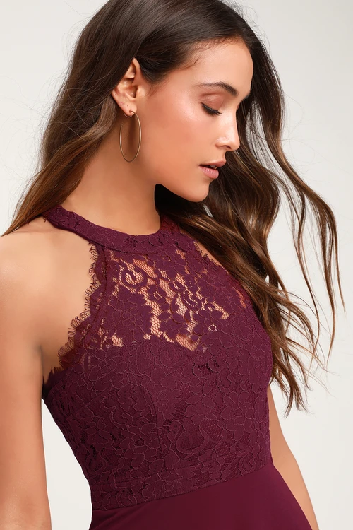 Dance All Evening Burgundy Lace Maxi Dress