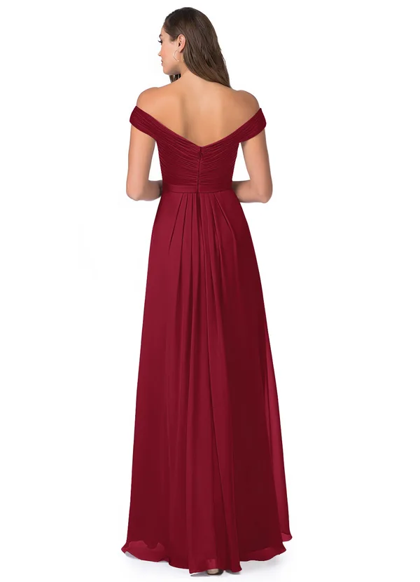 Maroon off shoulder Maxi Dress with slit