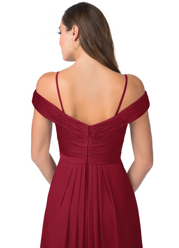 Maroon off shoulder Maxi Dress with slit