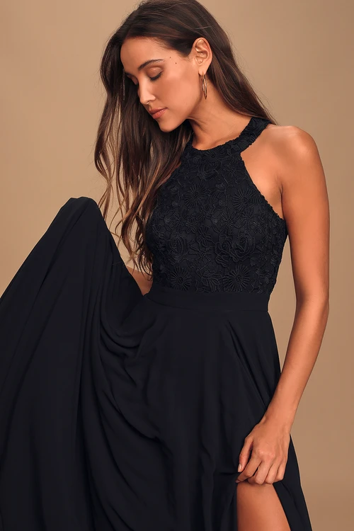 Picture Perfect Black Lace Maxi Dress