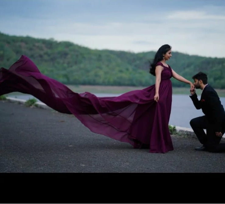 Deep Wine Double Draped Mega Trail Gown