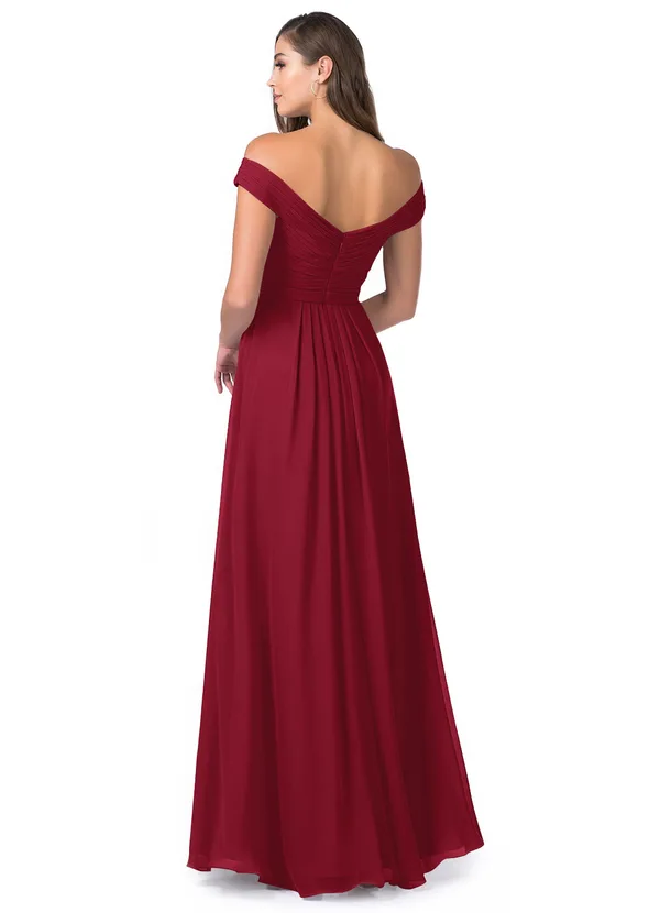 Maroon off shoulder Maxi Dress with slit