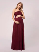 Maroon One Shoulder Maternity Dress