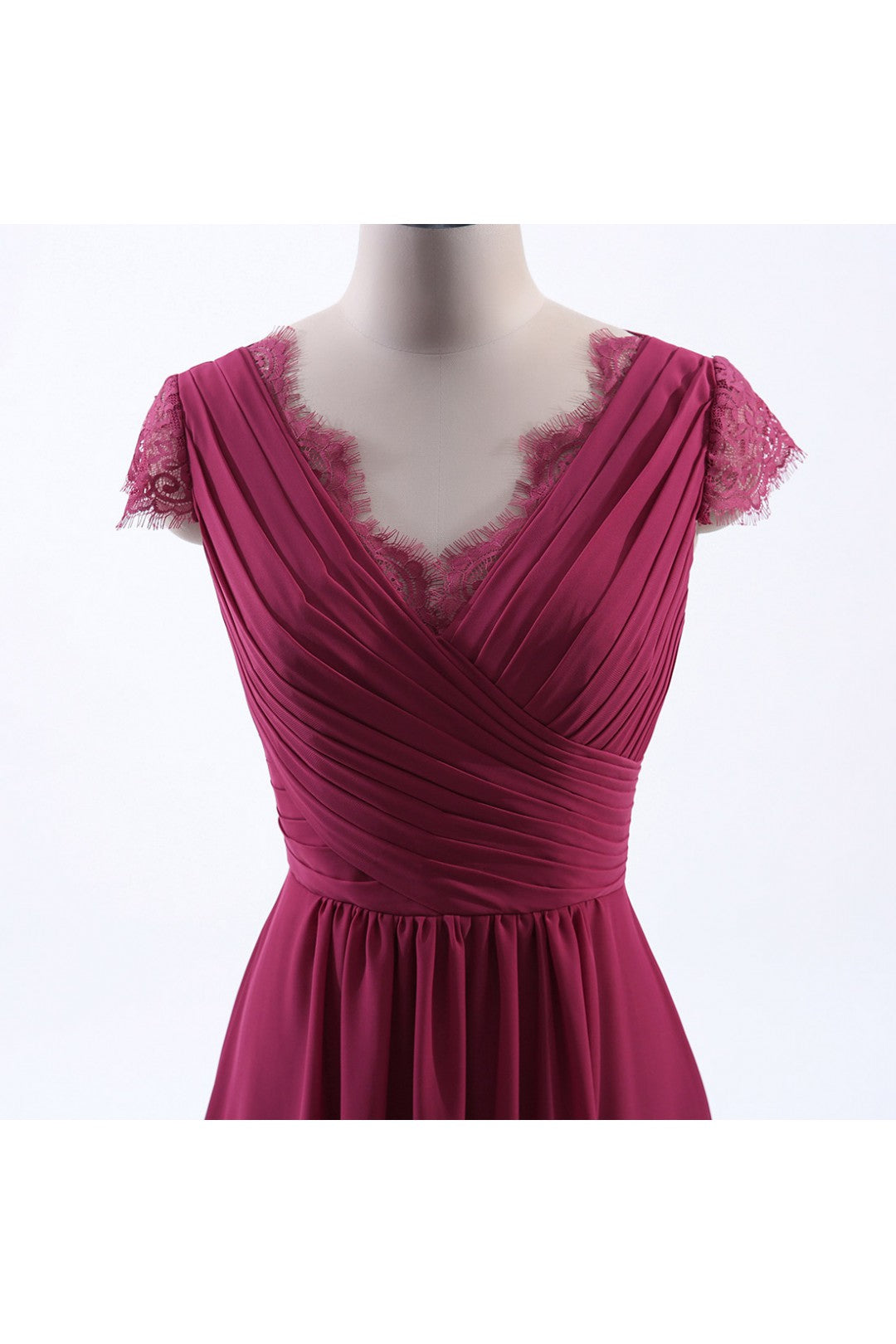 Lace Cap Sleeves V-Neck Lace Back Closure with Keyhole Bridesmaid Dress