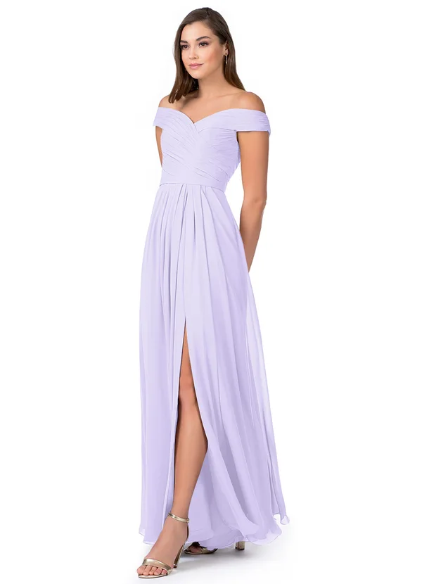 Lilac Off Shoulder Maxi and Evening Dress with slit